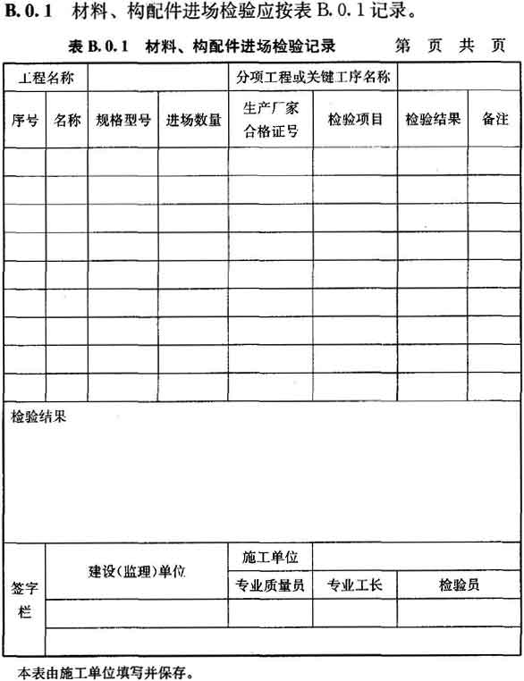 附录B 施工检查记录表